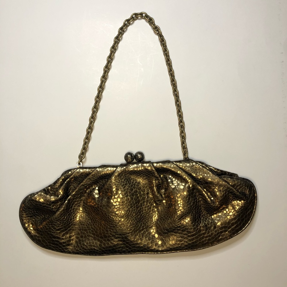 FRANCHI Gold Metallic Convertible Clutch w/ Chain
